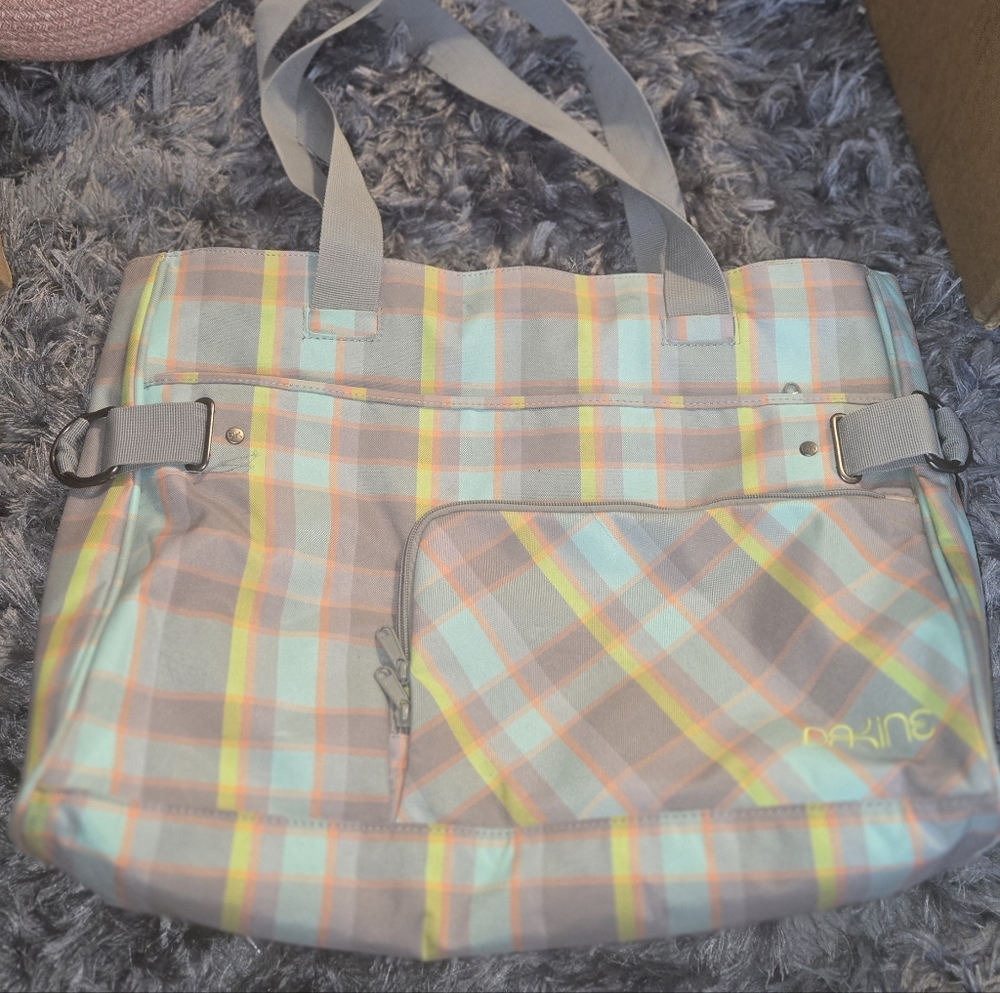 Dakine Multicolor Plaid Tote with Gray Straps